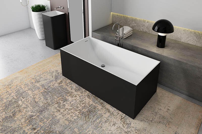 Rectanguar stone resin bathtub Ark with black tone
