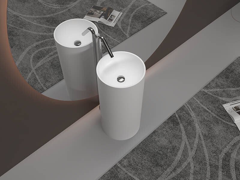 Round pedestal solid surface bathroom sink AT6004