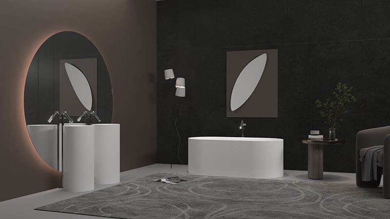 Bathroom design with cylindrical solid surface sink design AT6004
