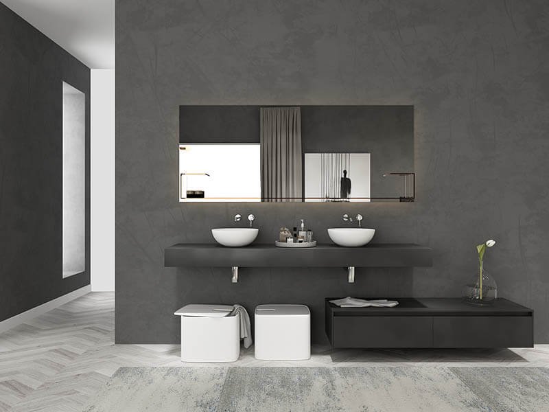 Modern solid surface basins decoring chic bathroom