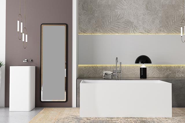 AT6008 square bathroom sink with rectangular bathtub chic bathroom with modern pedestal basin(AT6008) and solid surface tub
