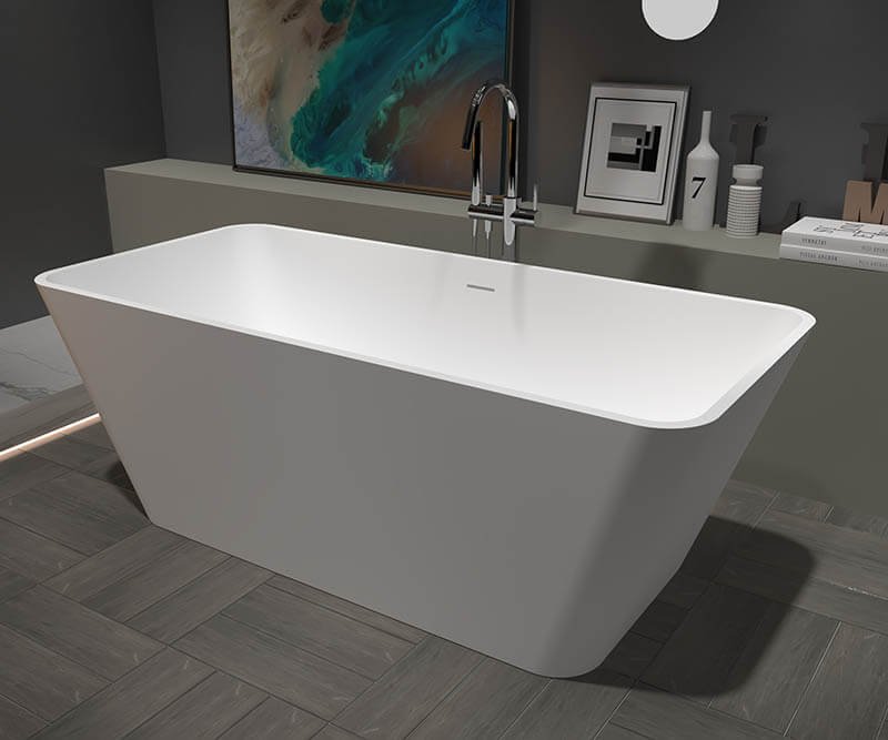 White color Solid surface Rectangular bathtub Cassate