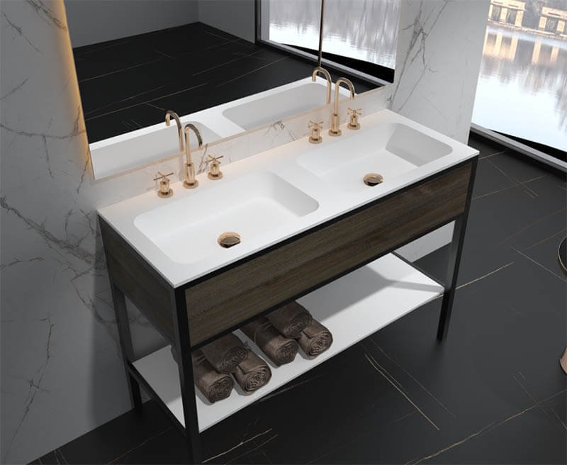 Double bowl solid surface vanity top