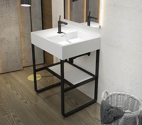 modern bathroom sink integrated with black color metal frame