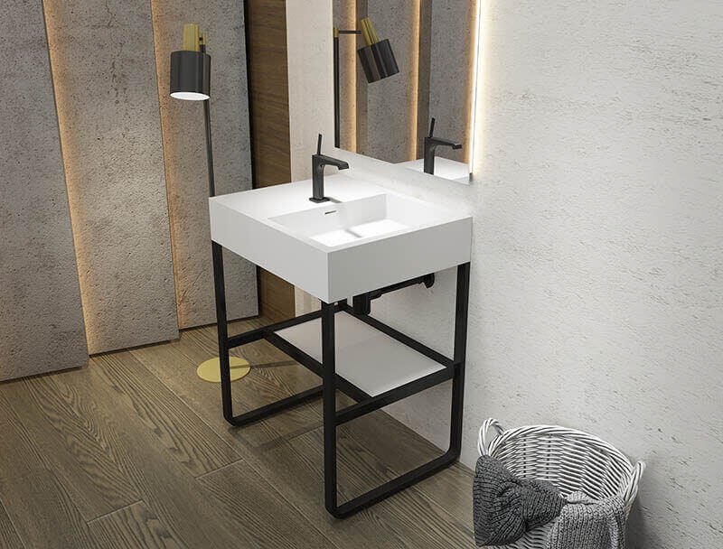 chic design solid surface integrated sink with metal frame