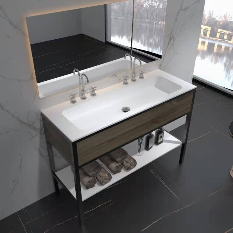 trough solid surface sink for bathroom cabinet