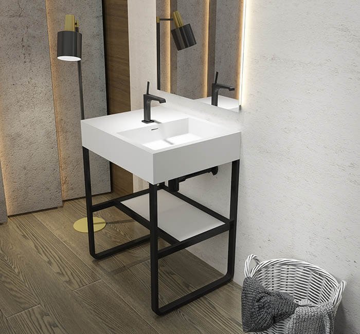 Compact solid surface vanity basin unit -Black