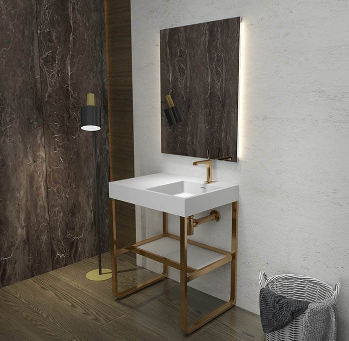 solid surface vanity basin with metal frame breeze compact -golden