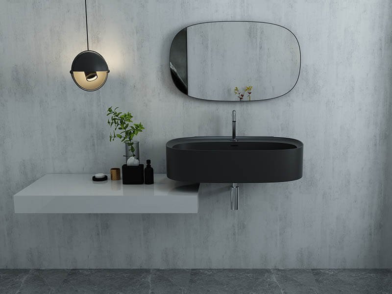 AT6003 oval black basin with solid surface vanitytop