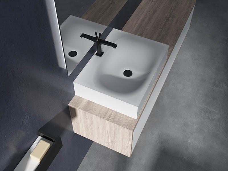 AT-3010-A Modern Vanity Basin atop vanity cabinet