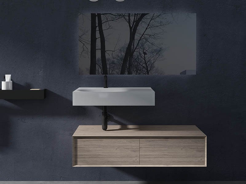 AT-3010-B- Art wall hang basin with oak wooden cabinet for modern bathroom decor