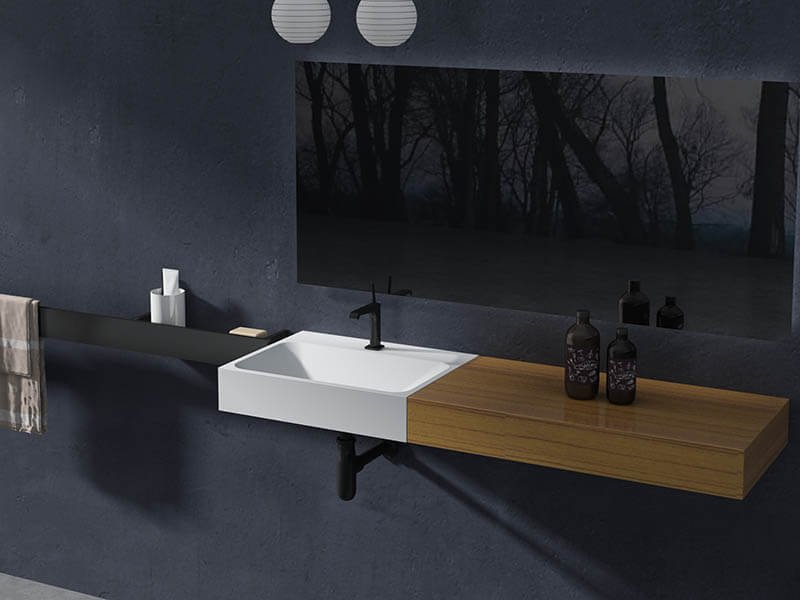 AT3013 wall hang basin integrated with wooden countertop