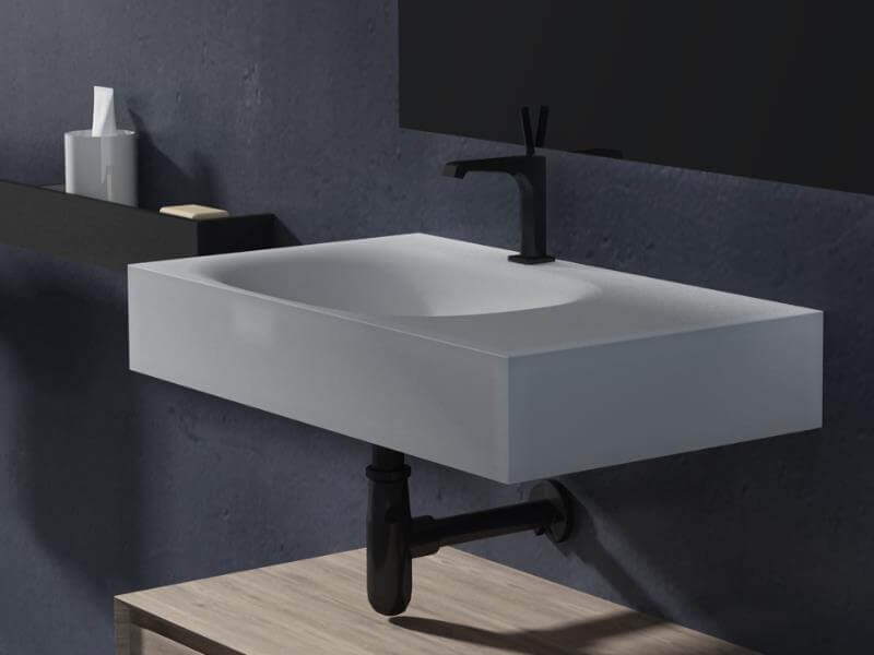 sleek designed wall hang basin made of solid surface