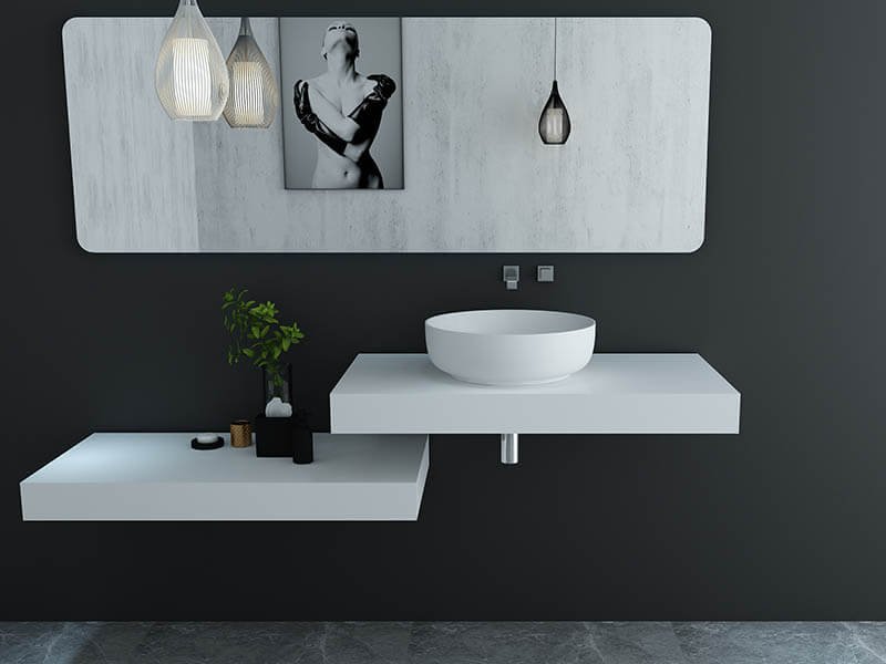 Modern counter basin atop solid surface vanity AT8203